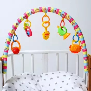 Дуга игровая мягкая на кроватку, коляску «Цыпленок», 43-63 см., погремушки, 5 игрушек, Крошка Я