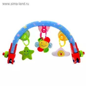 Дуга игровая мягкая на кроватку, коляску «Мягкие друзья», 27 - 38 см., погремушки, 3 игрушки