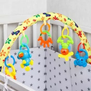 Дуга игровая мягкая на кроватку, коляску «Слоник», 46 - 68 см., погремушки, 5 игрушек, Крошка Я