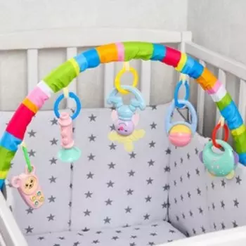 Дуга игровая мягкая на кроватку, коляску «Крабик», 46 - 68 см., погремушки, 5 игрушек, цвет МИКС, Крошка Я