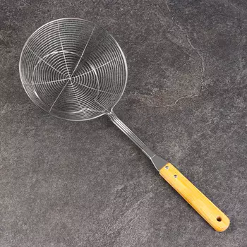 Дуршлаг-сито Шафран, d=18 см, глубина 6.5 см, длина 44 см, с деревянной ручкой, металл