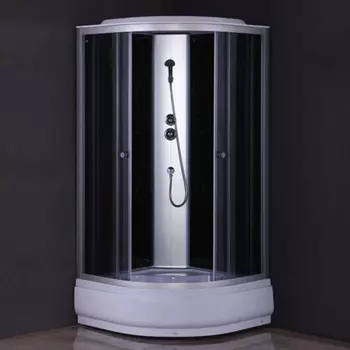 Душевая кабина Comforty 307GG, серое стекло, задняя чёрная стеклянная панель, 90х90х215 см