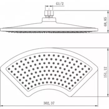 Душевая лейка Lemark LM8044C, верхняя, круглая, 151 х 302 мм, 1 функции, хром