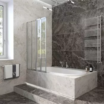 Душевая шторка на ванну Veconi Palau PL-74L, 1200x1500 мм, прозрачное стекло 4 мм, хром