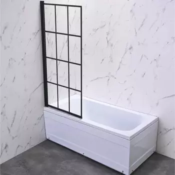 Душевая шторка на ванну Veconi Palau PL-77L, 800x1500 мм, прозрачное стекло 6 мм, черный