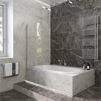 Душевая шторка на ванну Veconi Palau PL-79, 800x1500 мм, прозрачное стекло 5 мм, хром