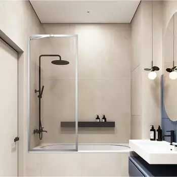 Душевая шторка на ванну Veconi Palau PL-85, 600x1500 мм, прозрачное стекло 5 мм, хром