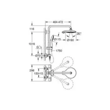 Душевая система GROHE с термостатом для душа Euphoria Power+Soul 190
