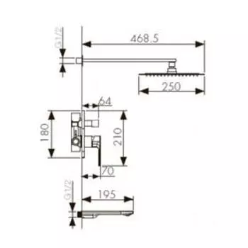 Душевая система KAISER Linear 59077, однорычажный, тропический душ, хром