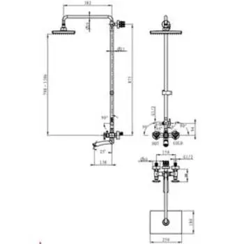 Душевая система KAISER Trio 57288Br, двухвентильный, лейка, тропический душ, бронза