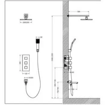 Душевая система Timo Tetra-thermo SX-0199/03SM, встроенная, тропический душ, лейка, черная