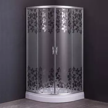 Душевое ограждение Comforty 34F, матовое стекло с рисунком цветы, 90х90х192.5 см