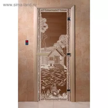 Дверь «Банька в лесу», размер коробки 200 80 см, правая, цвет бронза
