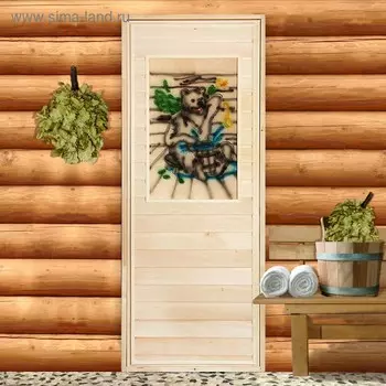 Дверь для бани, 17080см, с резным панно