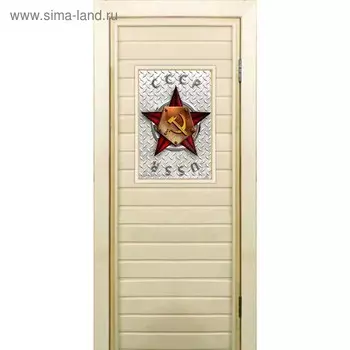 Дверь для бани со стеклом (40*60), "Звезда", 17070см, коробка из осины