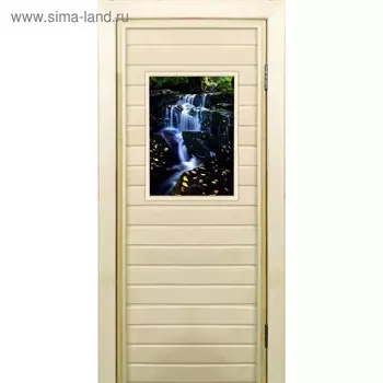 Дверь для бани со стеклом (40*60), "Водопад-1", 17070см, коробка из осины
