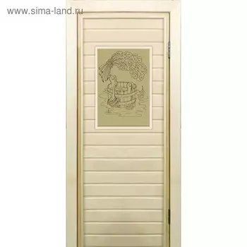 Дверь для бани со стеклом (40*60), "Банные радости-2", сатин, 17070см, коробка из осины