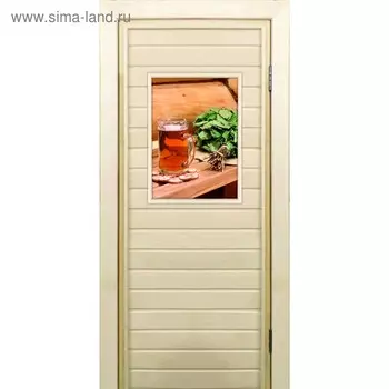 Дверь для бани со стеклом (40*60), "Полок", 18070см, коробка из осины