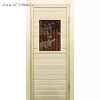 Дверь для бани со стеклом (40*60), "Банька у реки-1", бронза, 18070см, коробка из осины