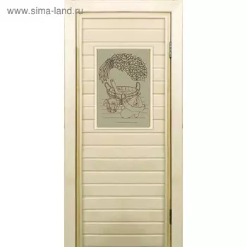 Дверь для бани со стеклом (40*60), "Банные радости-1", сатин, 18070см, коробка из осины