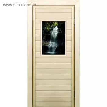 Дверь для бани со стеклом (40*60), "Водопад-2", 17070см, коробка из осины