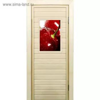 Дверь для бани со стеклом (40*60), "Вишня", 19070см, коробка из осины