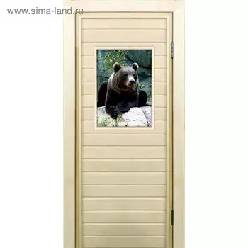 Дверь для бани со стеклом (40*60), "Хозяин тайги", 17070см, коробка из осины