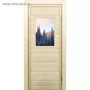 Дверь для бани со стеклом (40*60), "Зимний лес", 17070см, коробка из осины