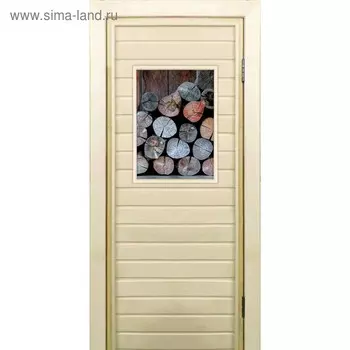 Дверь для бани со стеклом (40*60), "Поленница-2", 19070см, коробка из осины