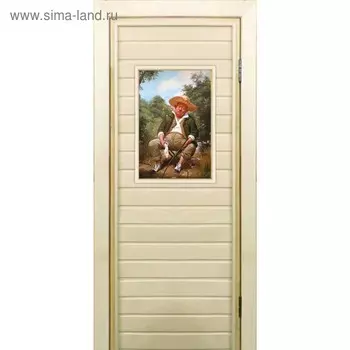 Дверь для бани со стеклом (40*60), "Рыбак", 18070см, коробка из осины