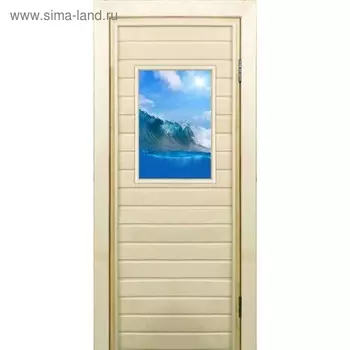 Дверь для бани со стеклом (40*60), "Волна", 17070см, коробка из осины