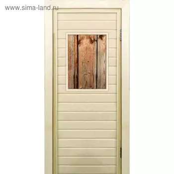 Дверь для бани со стеклом (40*60), "Дерево-1", 17070см, коробка из осины