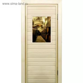 Дверь для бани со стеклом (40*60), "Погреб-1", 18070см, коробка из осины
