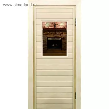 Дверь для бани со стеклом (40*60), "Камин-1", 18070см, коробка из осины