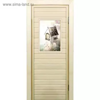 Дверь для бани со стеклом (40*60), "Сказочный домик", 18070см, коробка из осины