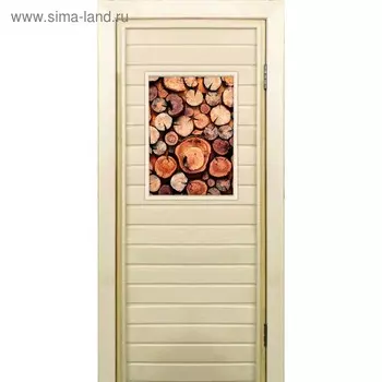 Дверь для бани со стеклом (40*60), "Поленница-1", 18070см, коробка из осины