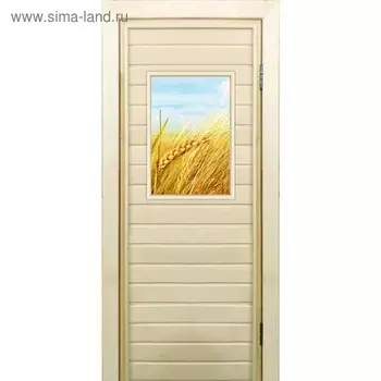Дверь для бани со стеклом (40*60), "Пшеница-2", 17070см, коробка из осины