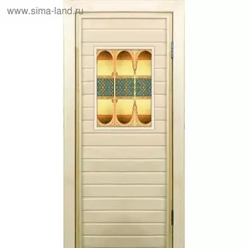 Дверь для бани со стеклом (40*60), "Восточные мотивы", 17070см, коробка из осины