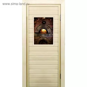 Дверь для бани со стеклом (40*60), "Печь", 18070см, коробка из осины