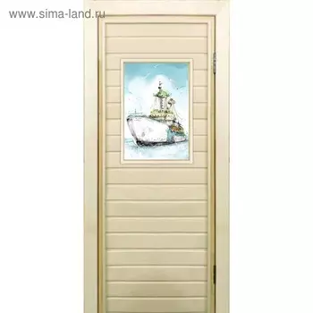 Дверь для бани со стеклом (40*60), "Корабль", 19070см, коробка из осины