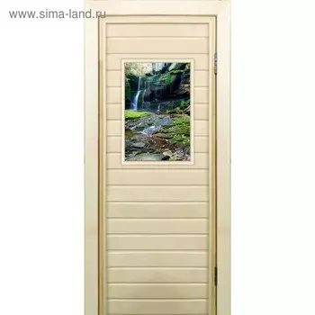 Дверь для бани со стеклом (40*60), "Водопад-3", 17070см, коробка из осины
