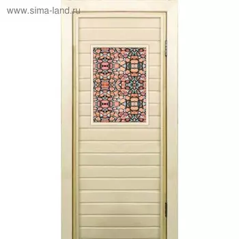 Дверь для бани со стеклом (40*60), "Каменный узор", 17070см, коробка из осины