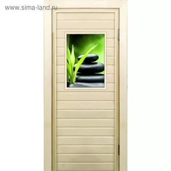 Дверь для бани со стеклом (40*60), "Галька-2", 18070см, коробка из осины