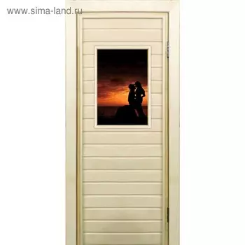 Дверь для бани со стеклом (40*60), "Силуэты", 18070см, коробка из осины