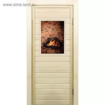 Дверь для бани со стеклом (40*60), "Камин-2", 17070см, коробка из осины