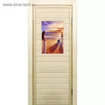 Дверь для бани со стеклом (40*60), "Прогулка", 19070см, коробка из осины