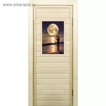 Дверь для бани со стеклом (40*60), "Луна", 17070см, коробка из осины