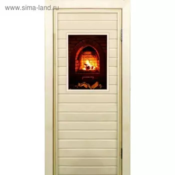Дверь для бани со стеклом (40*60), "Камин-3", 19070см, коробка из осины