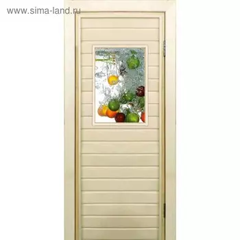 Дверь для бани со стеклом (40*60), "Фрукты", 17070см, коробка из осины