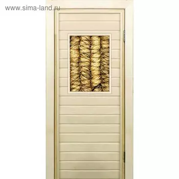 Дверь для бани со стеклом (40*60), "Плетёнка", 19070см, коробка из осины
